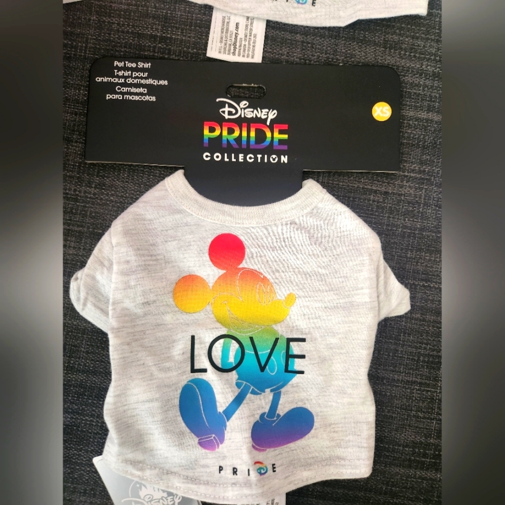 Disney Pride pet shirt size XS or S or Lg & one pride pin.